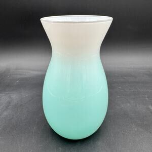 Vintage Hand Blown Glass Vase Ombre Blue Green to White 8.25" x 5"